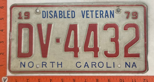 1979 North Carolina #DV-4432 Disabled Veteran Passenger License Plate