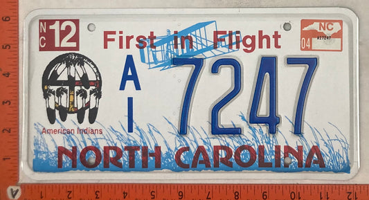 2004 North Carolina #A/I 7247 Passenger License Plate