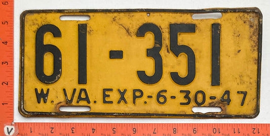 1947 West Virginia #61-351 Passenger License Plate