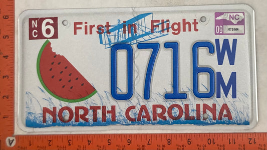 2009 North Carolina #0716W/M Passenger License Plate