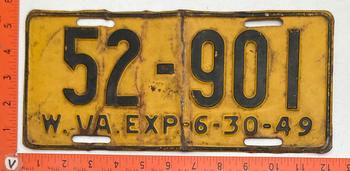 1949 West Virginia #52-901 Passenger License Plate