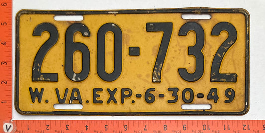 1949 West Virginia #260-732 Passenger License Plate