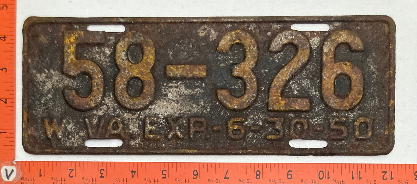 1950 West Virginia #58-326 Passenger License Plate