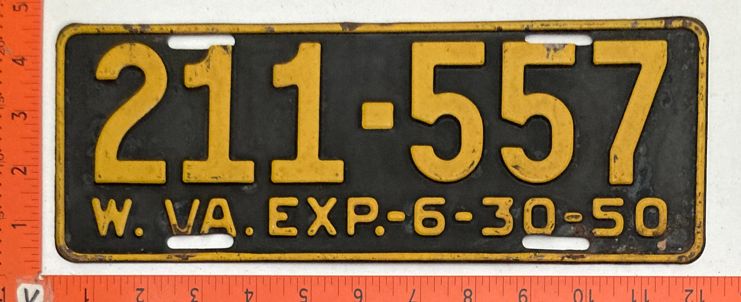 1950 West Virginia #211-557 Passenger License Plate