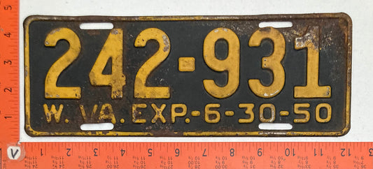 1950 West Virginia #242-931 Passenger License Plate