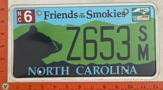 2010 North Carolina #Z653 S/M Passenger License Plate