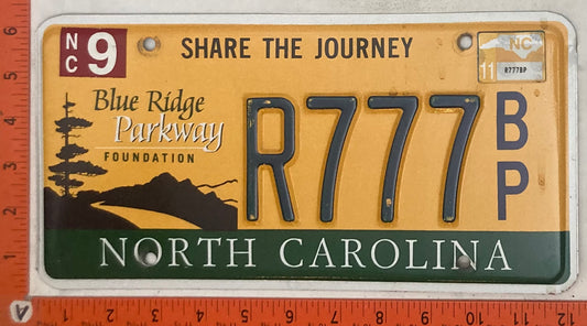 2011 North Carolina #R777 B/P Passenger License Plate