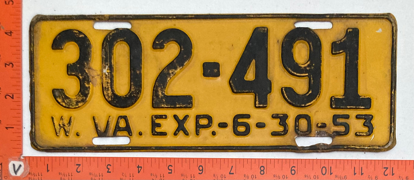 1953 West Virginia #302-491 Passenger License Plate