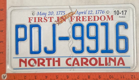 2017 North Carolina #PDJ-9916 Passenger License Plate