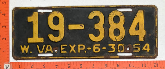 1954 West Virginia #19-384 Passenger License Plate