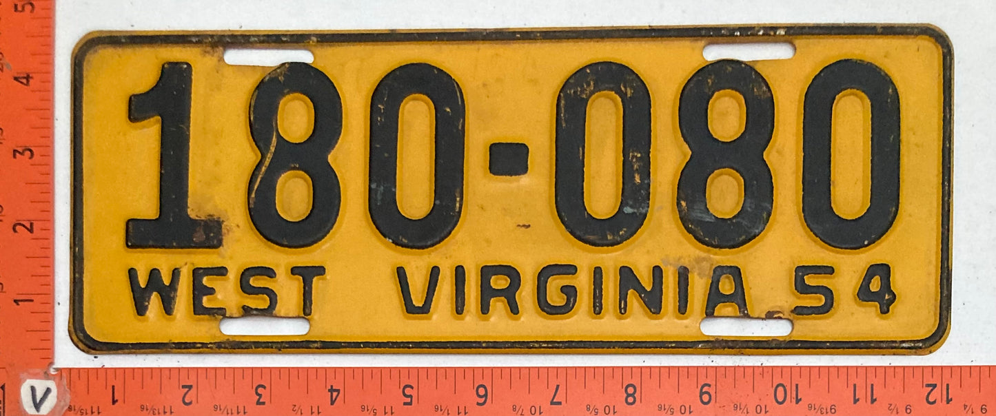 1954 West Virginia #180-080 Passenger License Plate