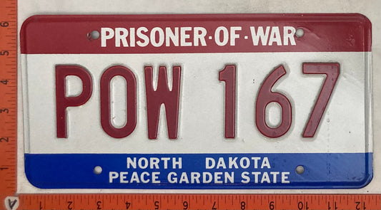 Undated North Dakota #POW 167 Prisoner of War Passenger License Plate