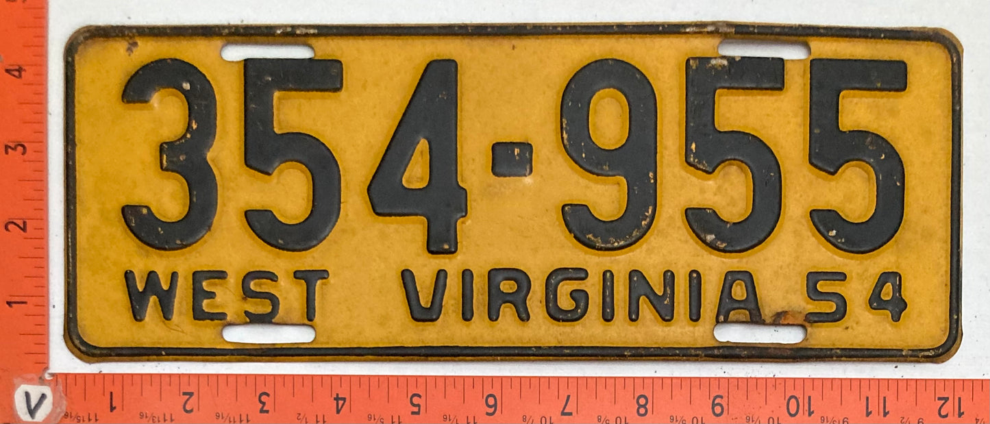1954 West Virginia #354-955 Passenger License Plate