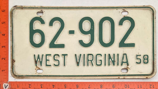 1958 West Virginia #62-902 Passenger License Plate