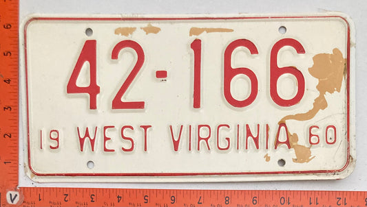 1960 West Virginia #42-166 Passenger License Plate