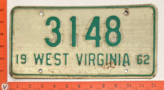 1962 West Virginia #3148 Passenger License Plate