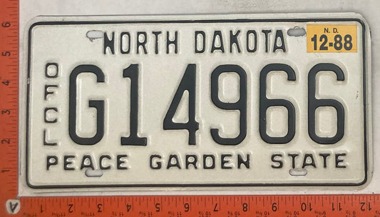 1988 North Dakota #G14966 Official License Plate