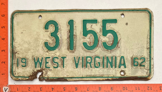 1962 West Virginia #3155 Passenger License Plate