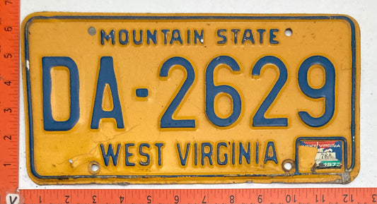 1973 West Virginia #DA-2629 Passenger License Plate