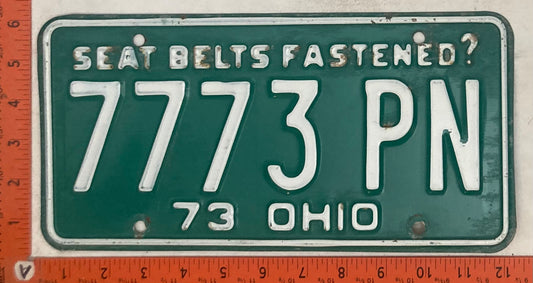 1973 Ohio #7773PN Passenger License Plate