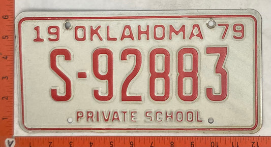 1979 Oklahoma #S-92883 Private School License Plate