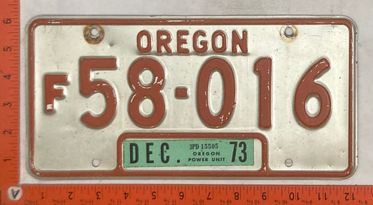 1973 Oregon #F 58-016 Power Unit License Plate