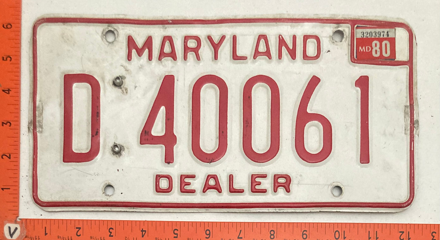 1980 Maryland #D 40061 Dealer License Plate