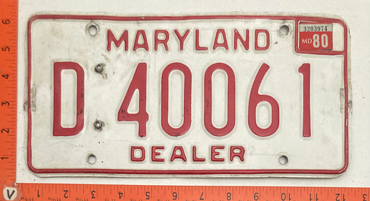 1980 Maryland #D 40061 Dealer License Plate