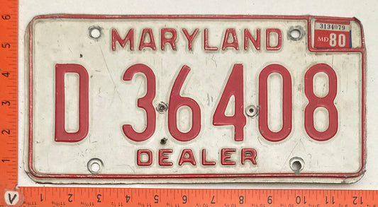 1980 Maryland #D 36408 Dealer License Plate