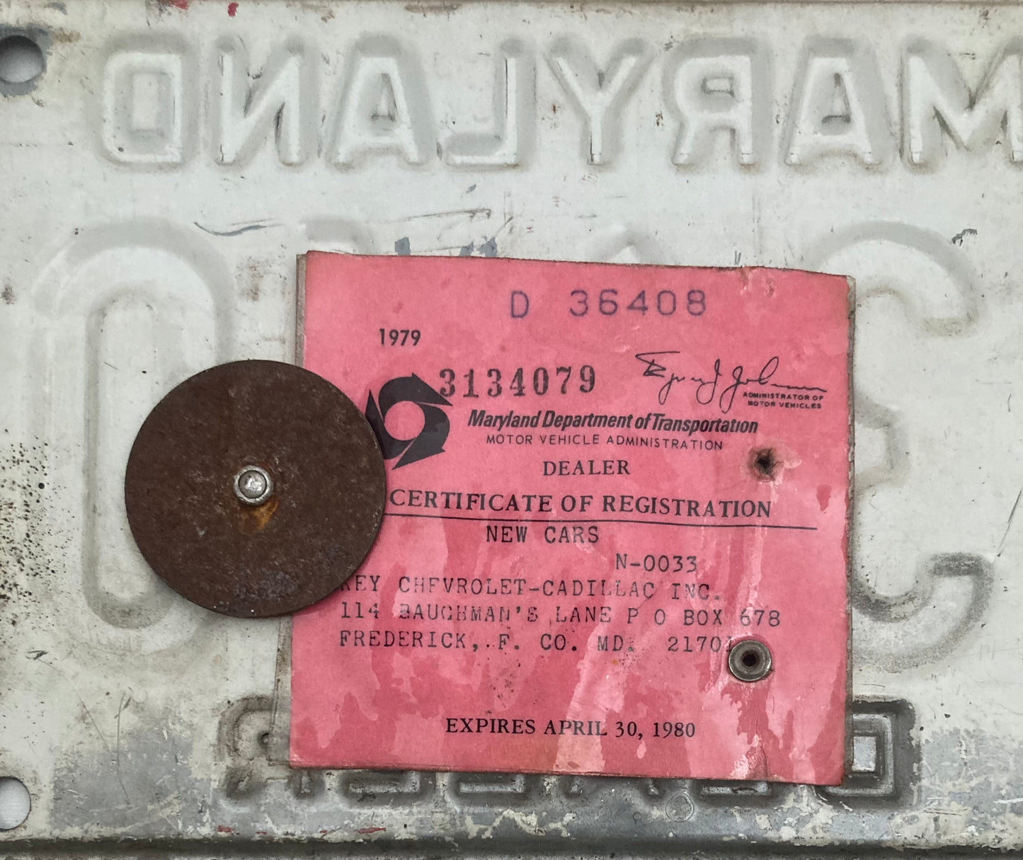1980 Maryland #D 36408 Dealer License Plate