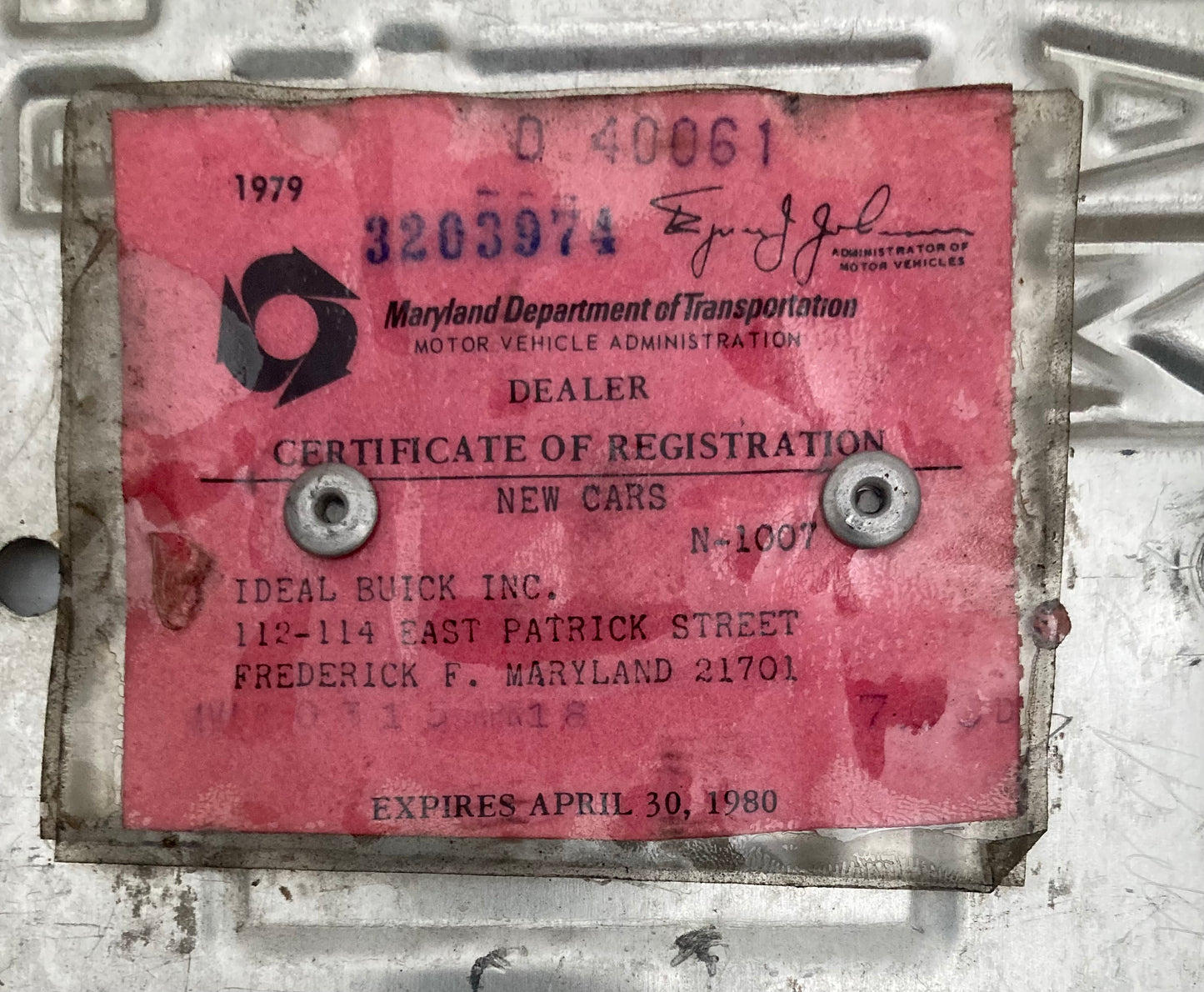 1980 Maryland #D 40061 Dealer License Plate