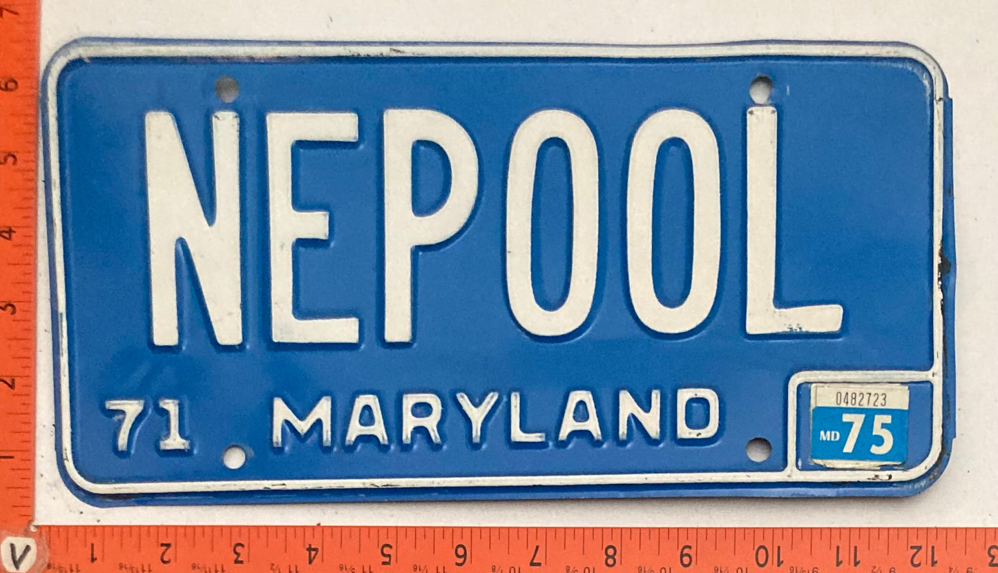 1975 Maryland #NEPOOL Vanity License Plate