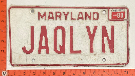 1980 Maryland #JAQLYN Vanity License Plate