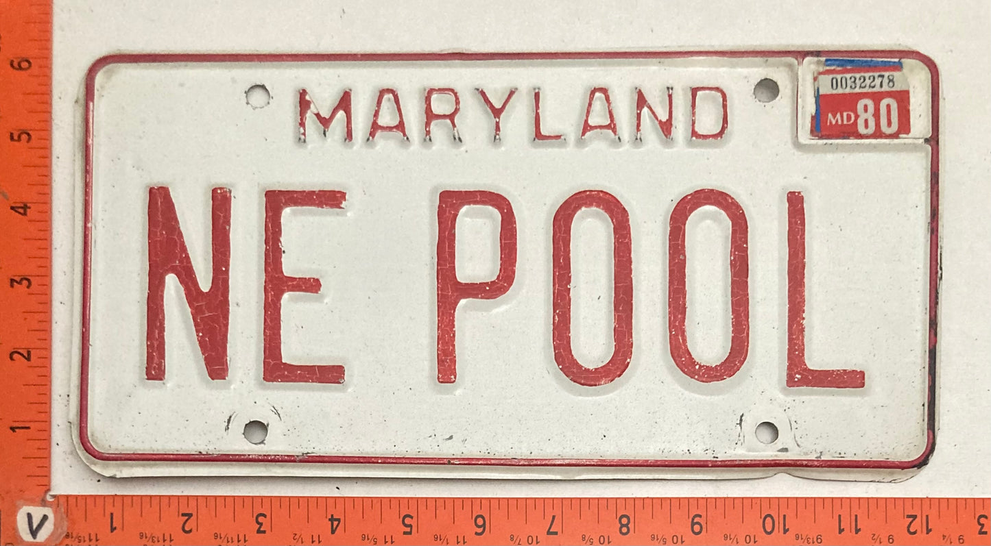 1980 Maryland #NE POOL Vanity License Plate