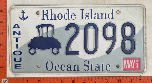 1999 Rhode Island #2098 Antique Vehicle Passenger License Plate