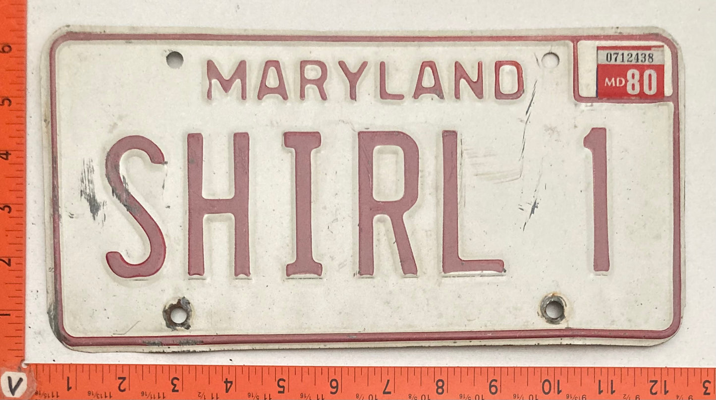 1980 Maryland #SHIRL 1 Vanity License Plate