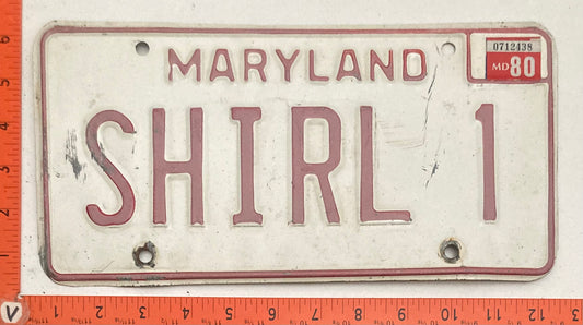 1980 Maryland #SHIRL 1 Vanity License Plate