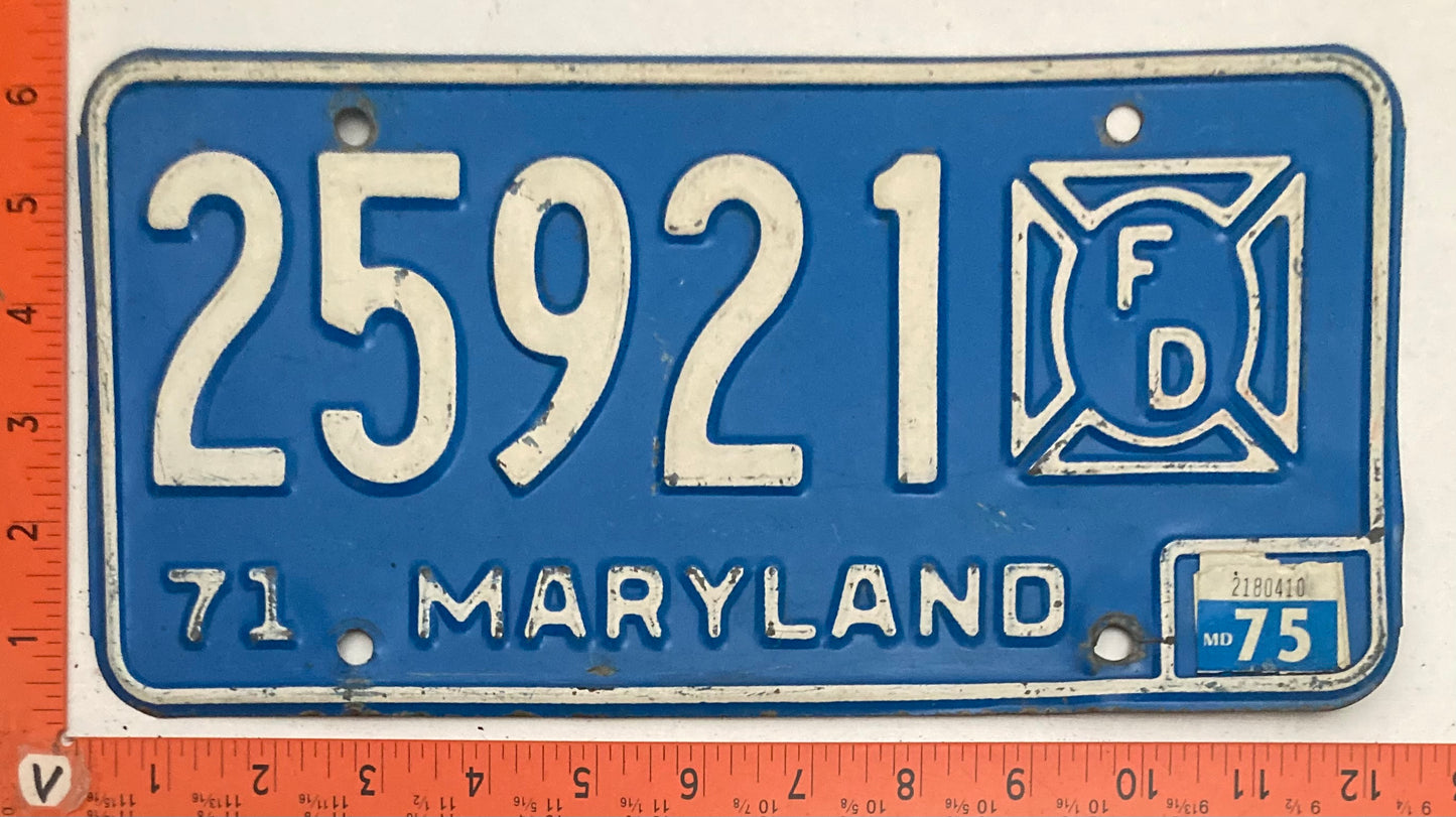 1975 Maryland #25921 Fire Department Truck License Plate