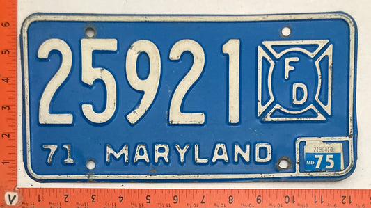 1975 Maryland #25921 Fire Department Truck License Plate