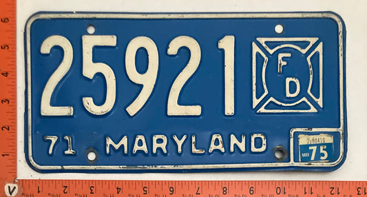 1975 Maryland #25921 Fire Department Truck License Plate