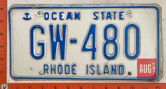 1987 Rhode Island #GW-480 Passenger License Plate