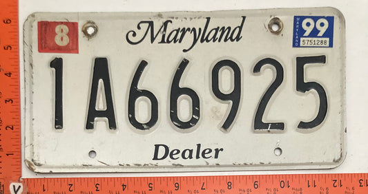1999 Maryland #1A66925 Dealer License Plate