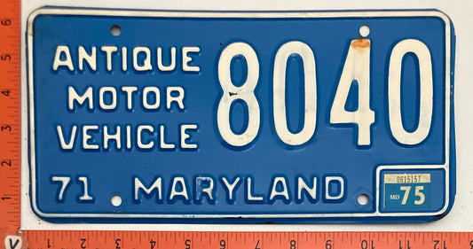 1975 Maryland #8040 Antique Motor Vehicle License Plate