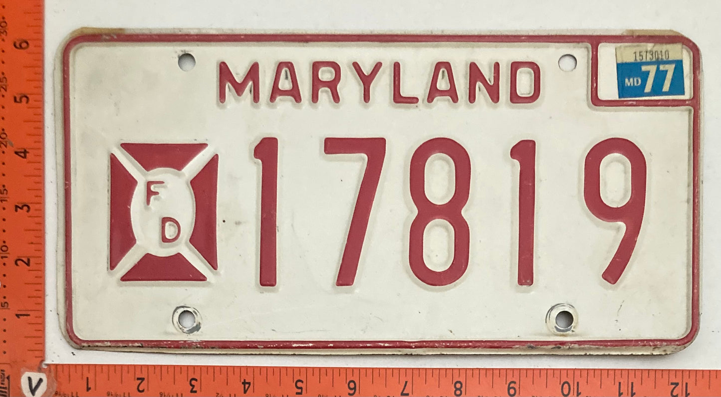 1977 Maryland #17819 Fire Department Passenger License Plate