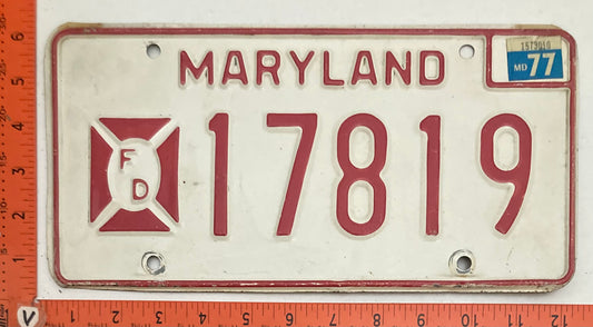 1977 Maryland #17819 Fire Department Passenger License Plate
