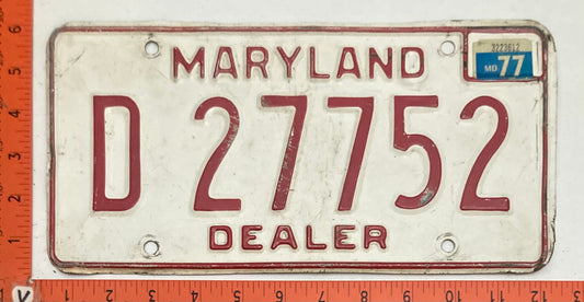 1977 Maryland #D 27752 Dealer License Plate