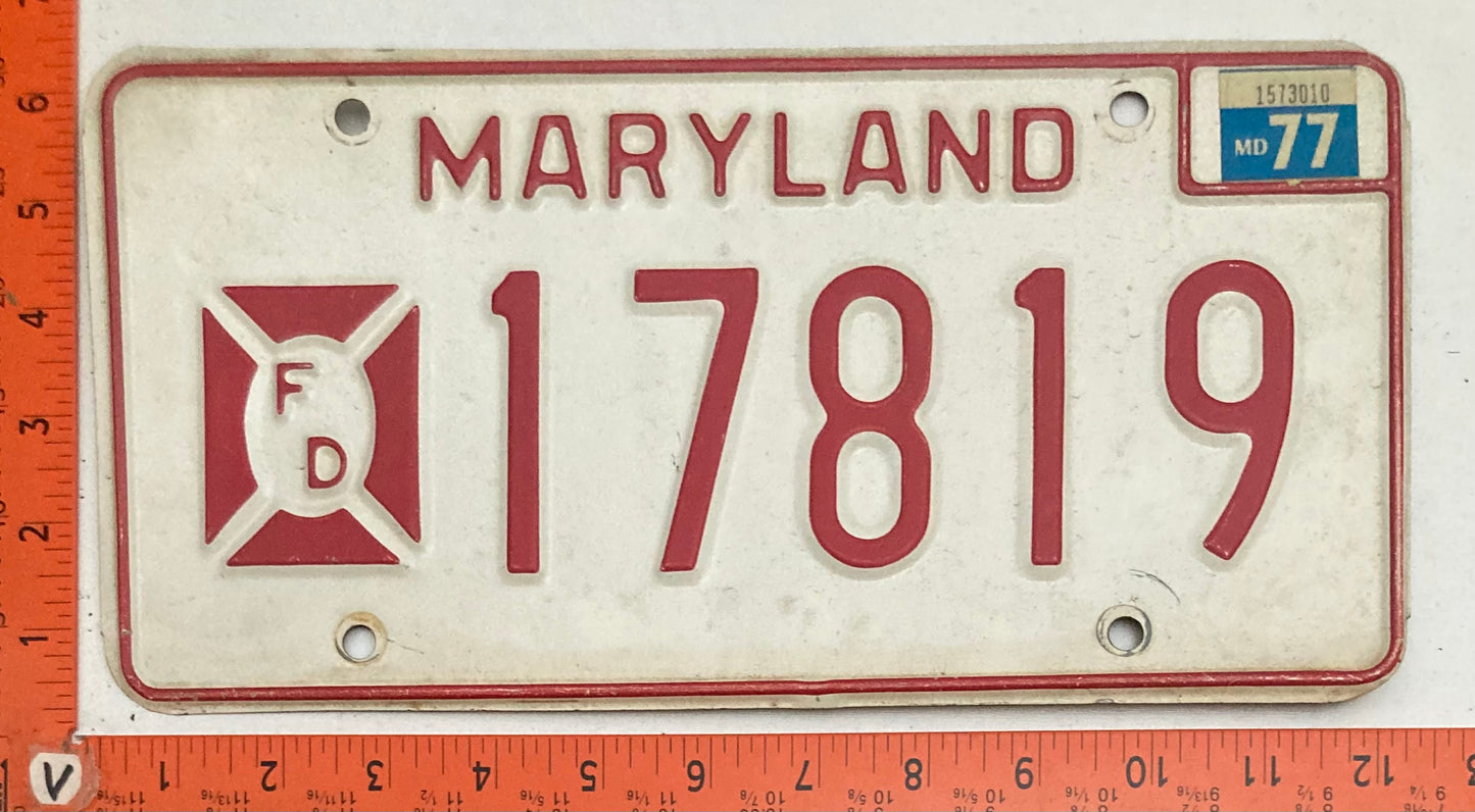 1977 Maryland #17819 Fire Department Passenger License Plate