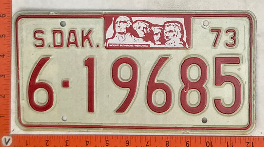 1973 South Dakota #6-19685 Passenger License Plate