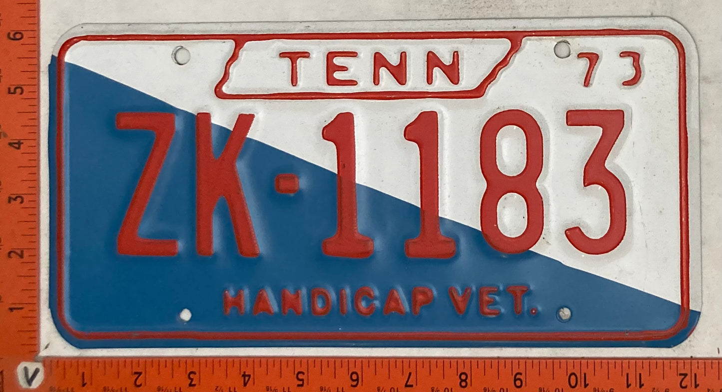 1973 Tennessee #ZK-1183 Handicapped Veteran Passenger License Plate