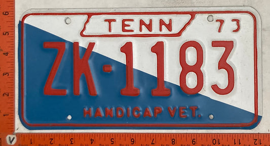 1973 Tennessee #ZK-1183 Handicapped Veteran Passenger License Plate